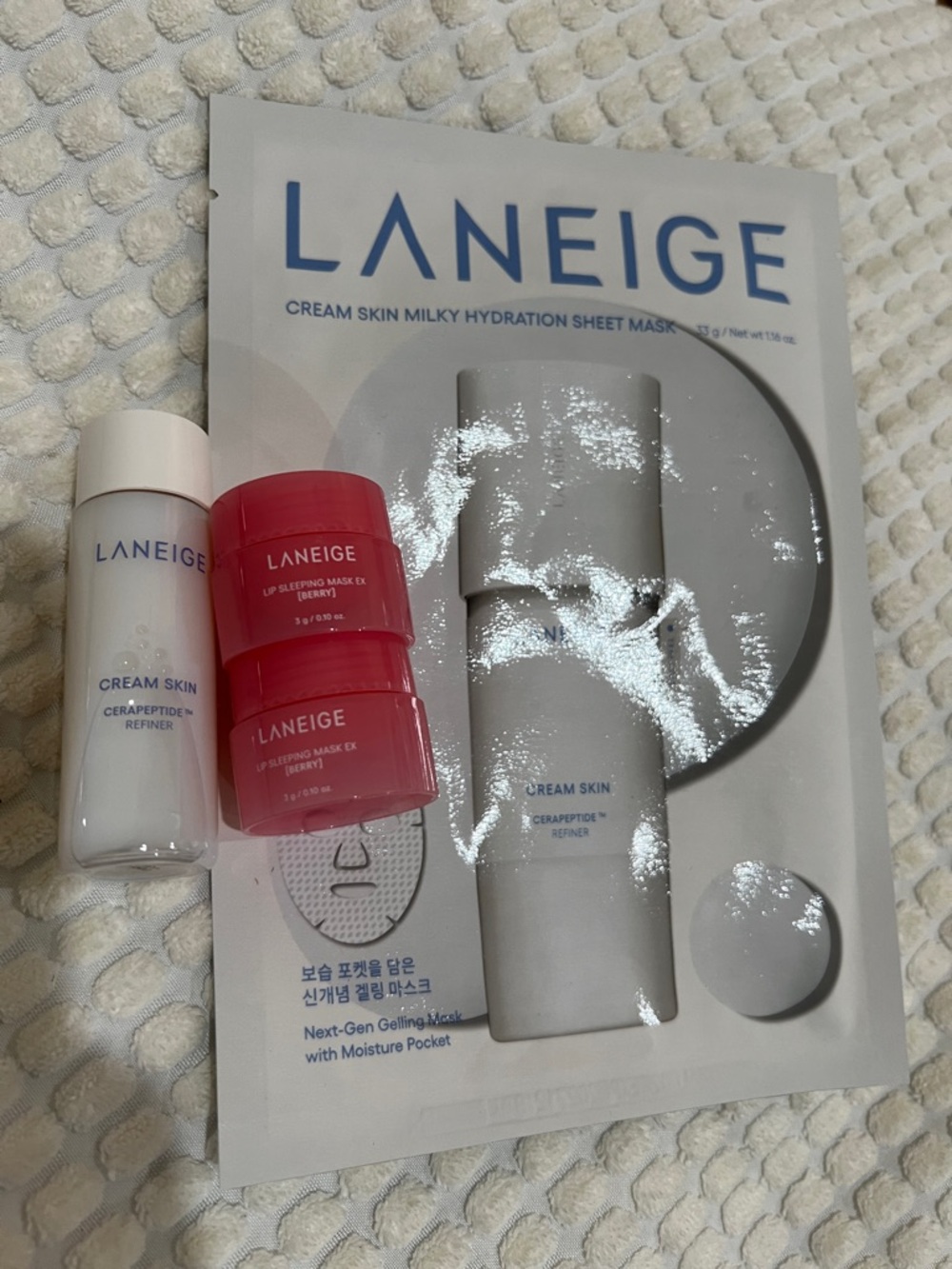 LANEIGE Cream milky Hydration sheet mask + cerapeptide refiner, berry lip masks